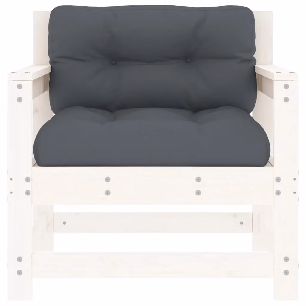 Berkfield Home Rustic White Solid Wood Pine Garden Chairs with Cushions, Set of 2 – 3