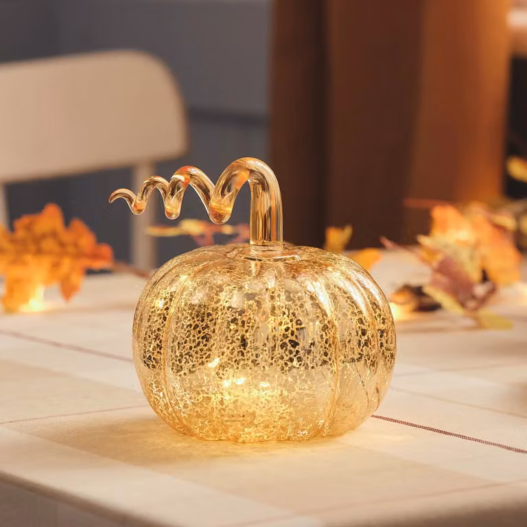 Lights4fun Gold and Multicolour Mercury Glass LED Pumpkin Decoration