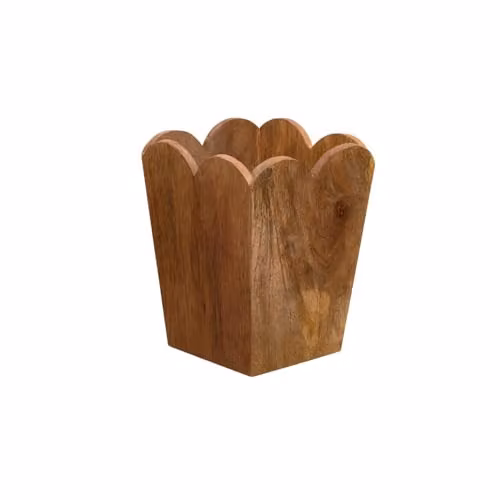 Melody Maison Mango Wood Scalloped Edge Waste Paper Bin in Brown, H: 25.0 cm, W: 18.5 cm, D: 18.5 cm – 2