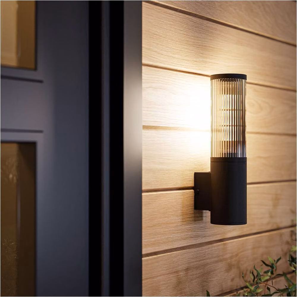 Loops 2 Pack Modern Black LED Up and Down Wall Light with Glass Cylinder Shade – 3