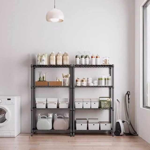KORVIXA 4 Tier Metal Storage Shelves in Black with Adjustable Shelves – 1