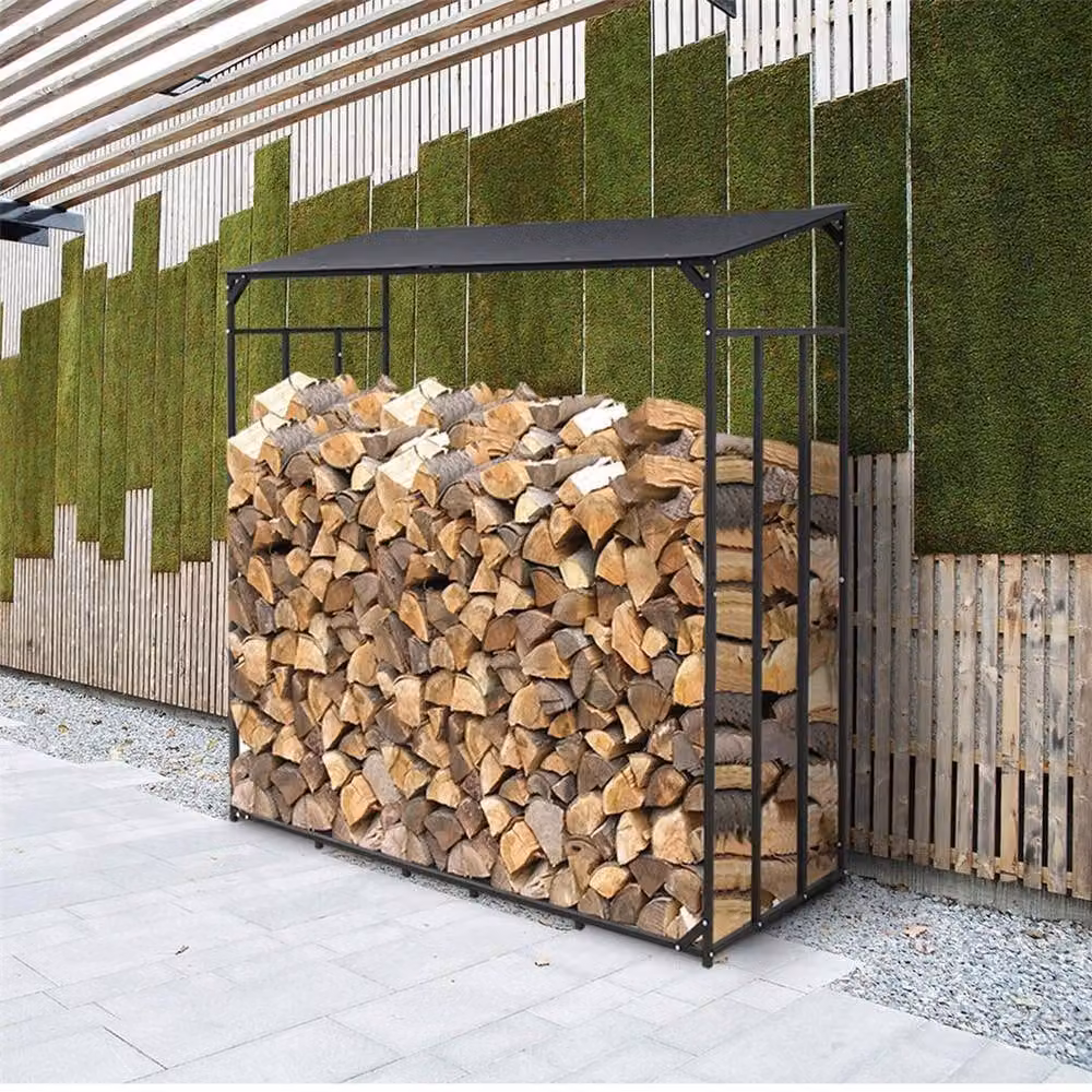 NESTLUNE Large Black Metal Log Store and Indoor Wood Basket, W/D/H: 100 x 100 x 176 cm – 3