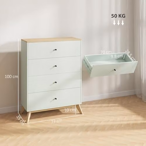HOMCOM 4 Drawer Chest of Drawers in Green and Oak – 2