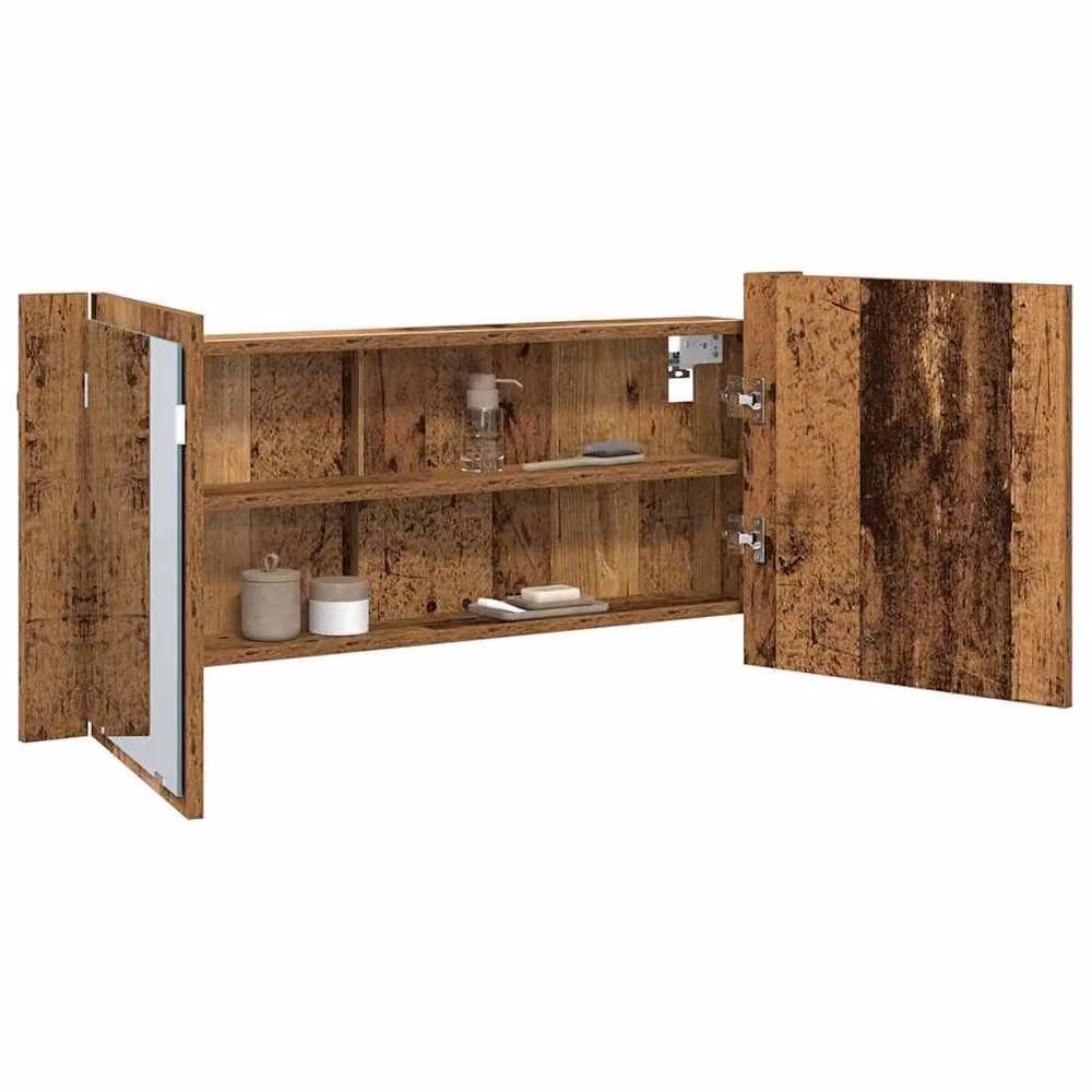 Berkfield Home LED Mirror Cabinet in Brown Old Wood, W/D/H: 100 x 12 x 45 cm – 3