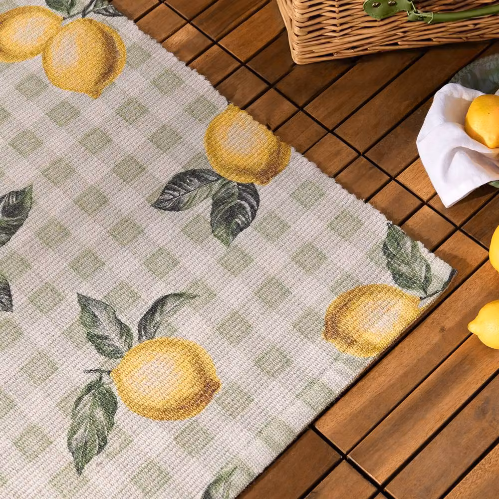 Furn Fruits Lemons Striped Indoor/Outdoor Rectangular Rug in Green and Multicolour, W/D/H: 120 x 170 cm – 3