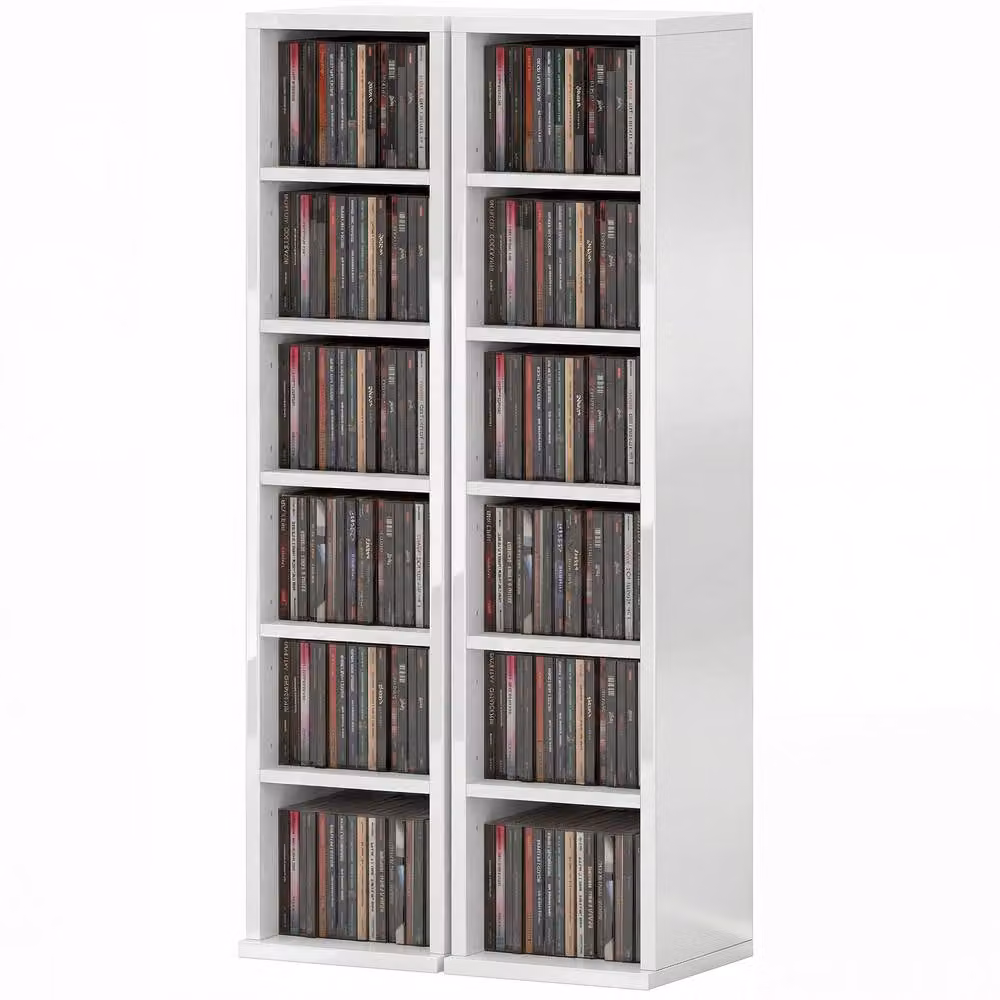 STILVORA Set of 2 White CD Storage Units with Adjustable Shelves – 3