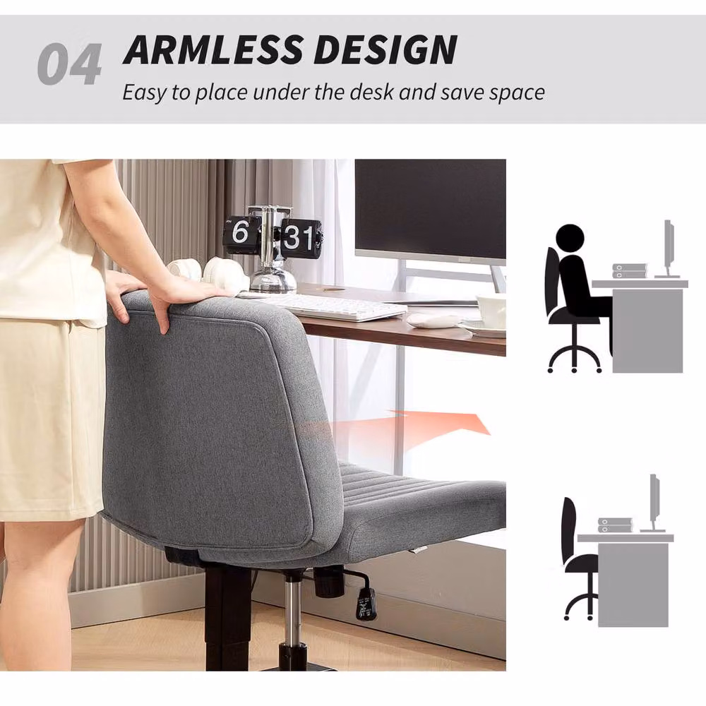 STILVORA Grey Fabric Armless Task Chair with Swivel and Weight Adjustment – 6