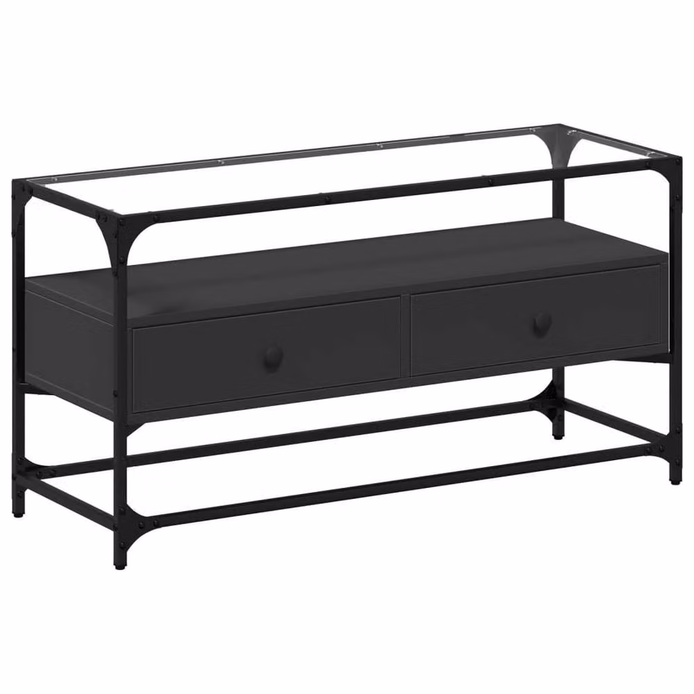 Berkfield Home TV Cabinet with Glass Top in Black, W/D/H: 98 x 35 x 51 cm – 3
