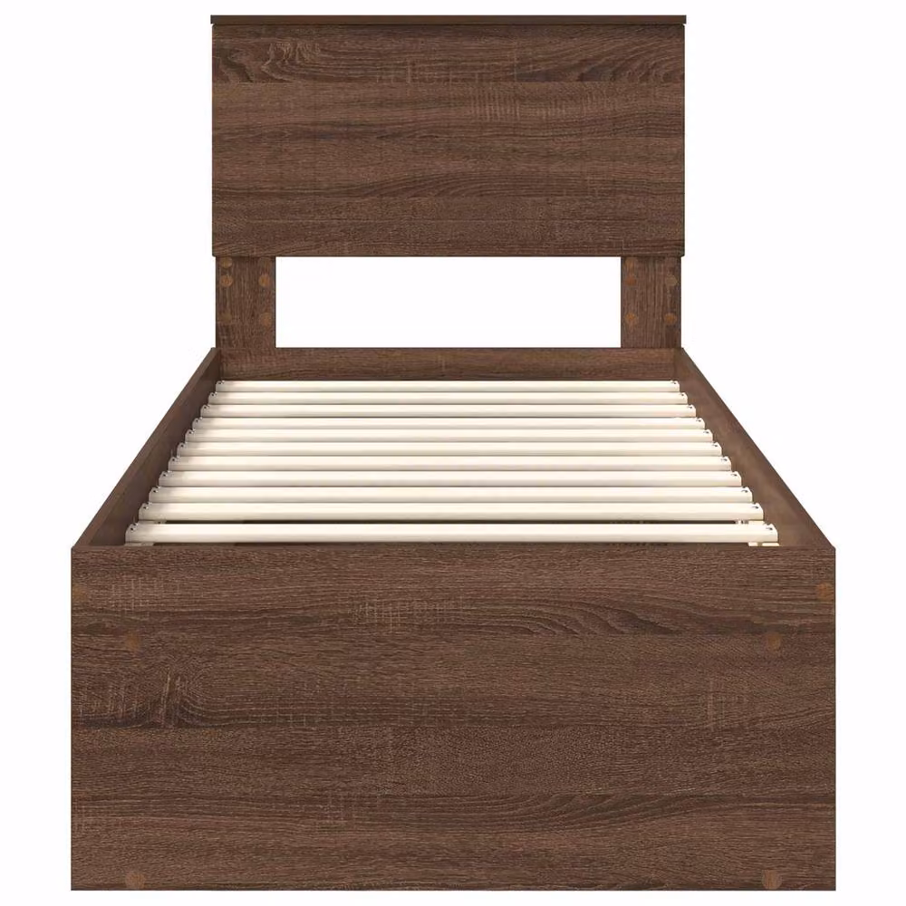 Berkfield Home Modern Bed Frame with Headboard in Brown Oak and Solid Pine Wood, W: 75 cm, L: 190 cm – 4