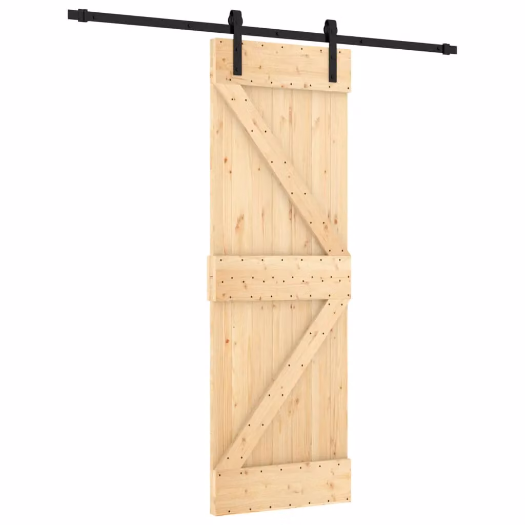Berkfield Home Modern Sliding Door with Hardware Set, Solid Wood and Steel, Brown, W: 70 cm, H: 210 cm – 2