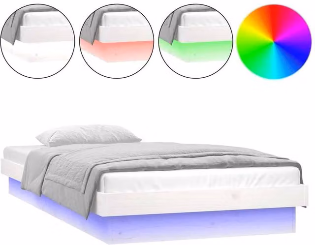 Berkfield Home Solid Wood Small Single LED Bed Frame with USB Charging Port in White, W/D/H: 75 x 190 cm – 1