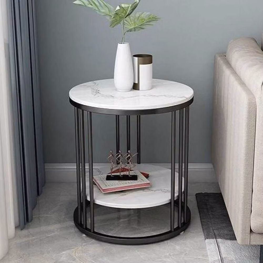 Kelvenix Retro Round White Marble Side Table – 3