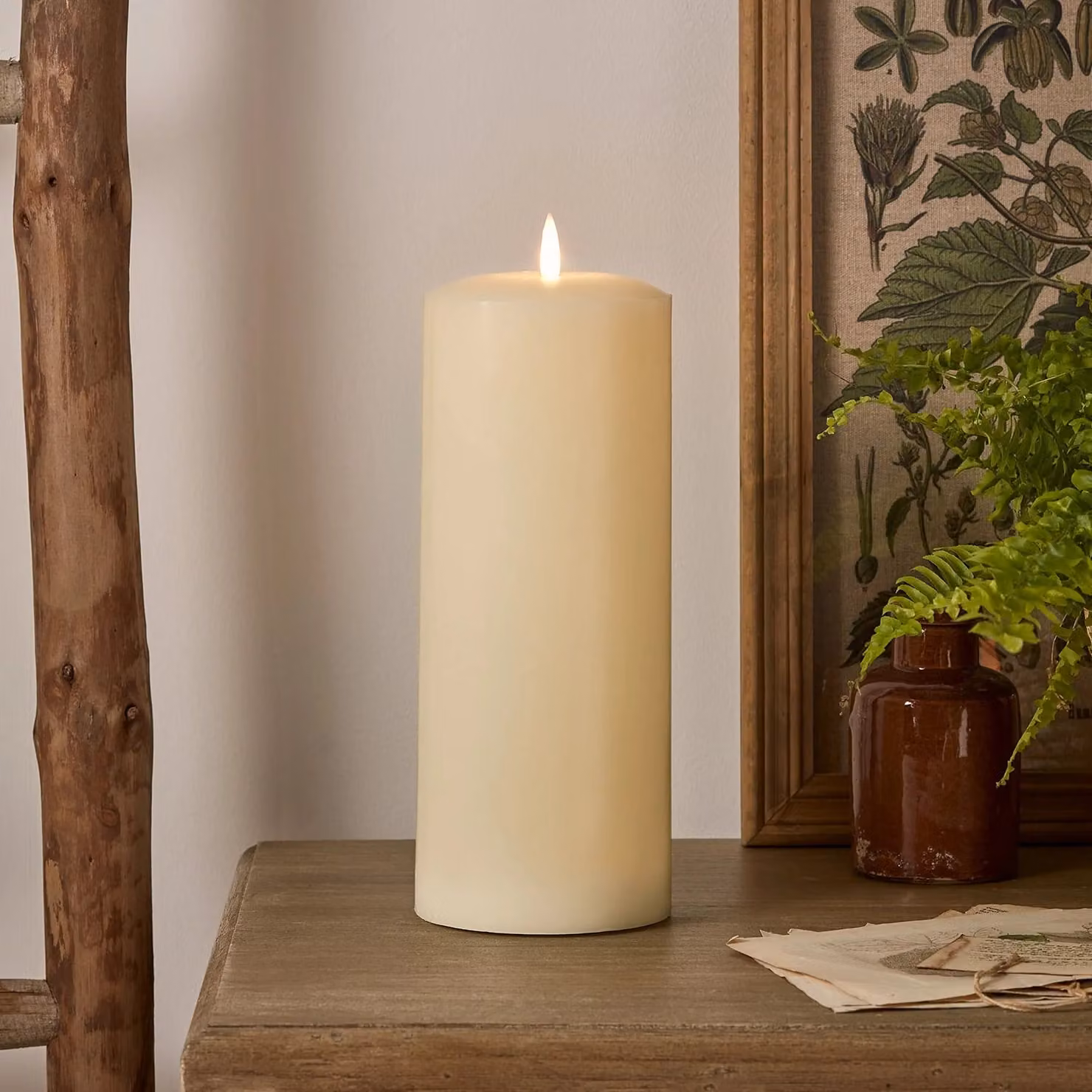 TruGlow Ivory LED Chapel Pillar Candle with Remote Control and Flicker Effect, Height: 25 cm