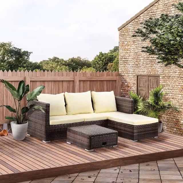 Outsunny 3 Piece PE Rattan Reclining Sofa Set with 2 Loveseats in Mixed Brown