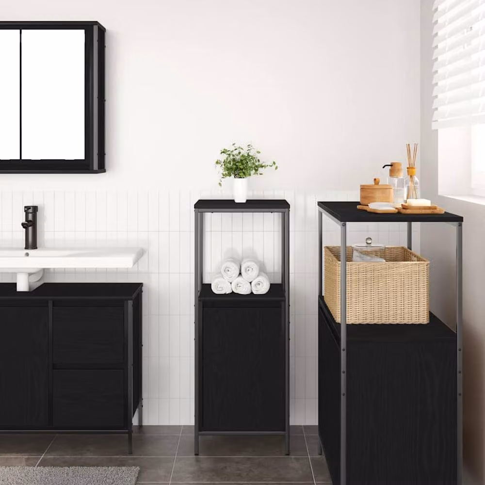 Berkfield Home Modern Black Oak Bathroom Cabinet with Shelves and Hinged Doors, W/D/H: 36 x 35 x 95 cm – 3
