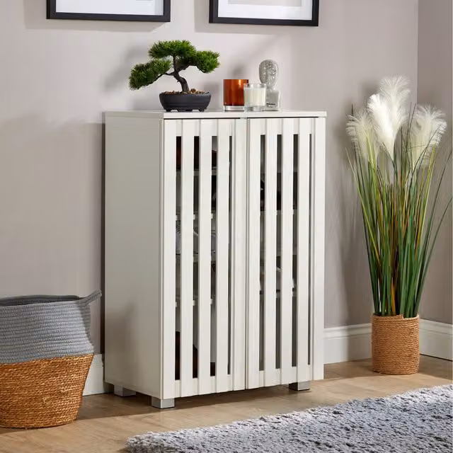 Home Source Halden 2 Door Slatted Front Shoe Storage Cabinet in White