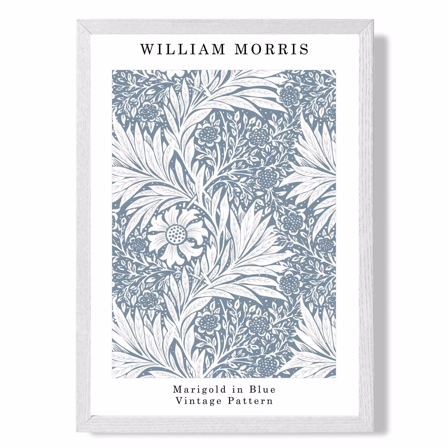 ARTZE William Morris Marigold in Blue Floral Art Print with White Frame, A4 – 2