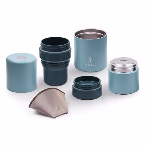 VSSL Nest Pour Over Coffee Kit with Two Stainless Steel Travel Mugs in Green or Blue – 1