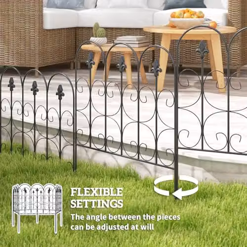 Outsunny Decorative Metal Garden Fencing, 5-Piece Black Picket Fence Border Panels – 4