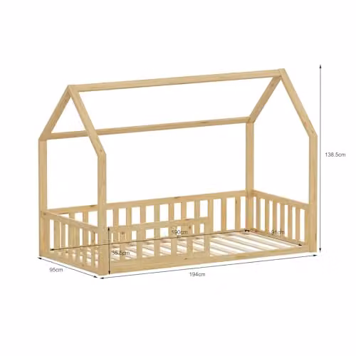 WestWood Solid Wood House-Shaped Montessori Toddler Bed Frame with Half-Length Guard Rail, Single, White – 2