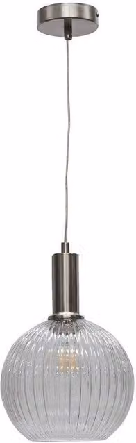 First Choice Lighting Betchley Art Deco Pendant Fitting with Transparent Ribbed Glass Sphere and Silver Metal Finish – 1