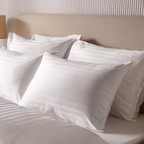 Opulent Home Pack of 2 White Striped Microfibre Pillows with Medium Hollowfibre Filling for Back Sleepers – 1