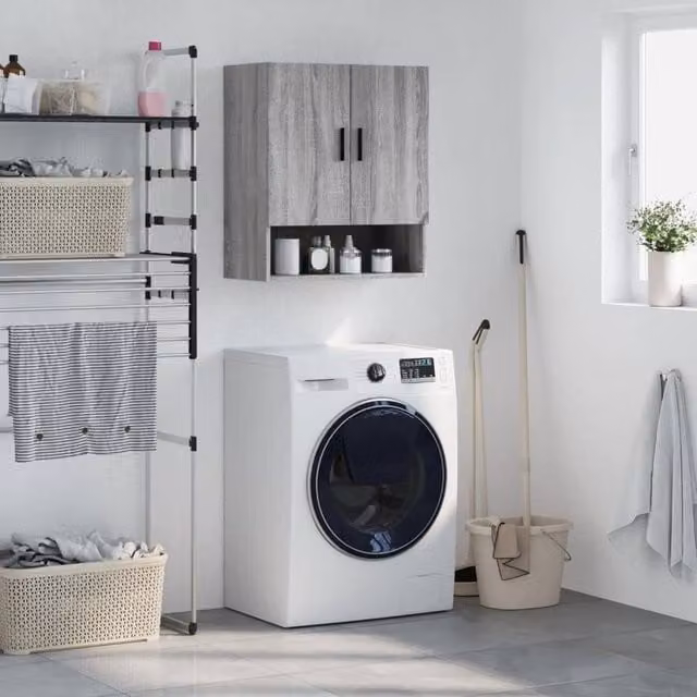 Berkfield Home Grey Sonoma Wall Mounted Cabinet with Hinged Doors and Open Shelf, W/D/H: 60 x 31 x 70 cm – 1