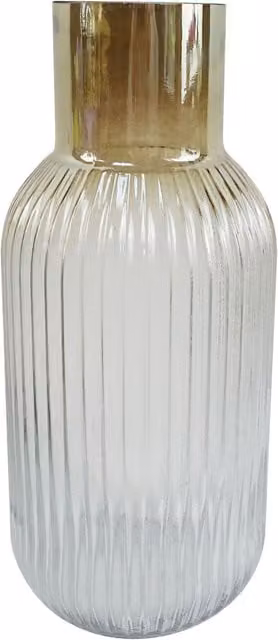 Botanik Modern Striped Glass Tabletop Vase in Brown, H: 34 cm, W: 16 cm, D: 16 cm