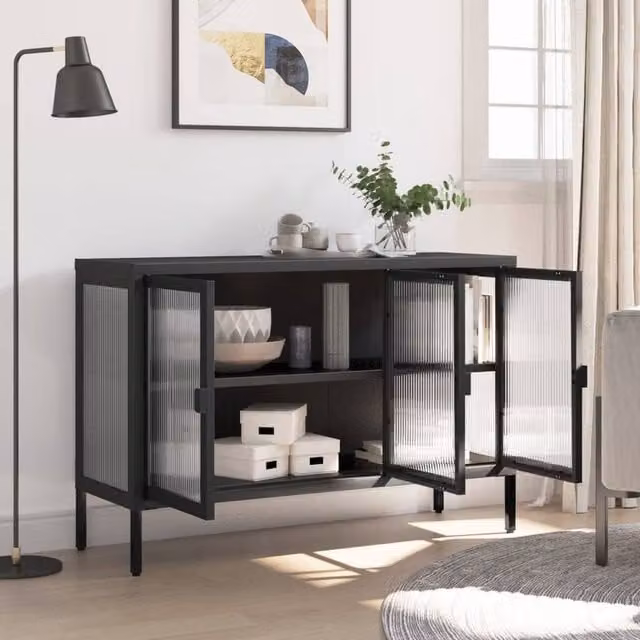 Berkfield Home Black Modern Sideboard with Glass and Steel, W/D/H: 105 x 35 x 70 cm – 1
