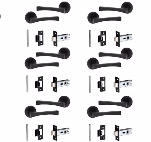 Golden Grace Wave Door Handles with 2.5 inch Latch, 6 Pairs, Matt Black Finish
