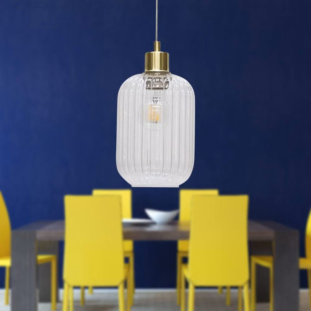 First Choice Lighting Batley Pendant Light with Transparent Ribbed Glass and Gold Brass Fitting – 2