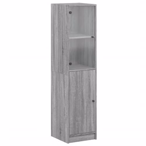 vidaXL Modern Highboard with Glass Doors in Grey Sonoma, W/D/H: 35 x 37 x 142 cm – 1
