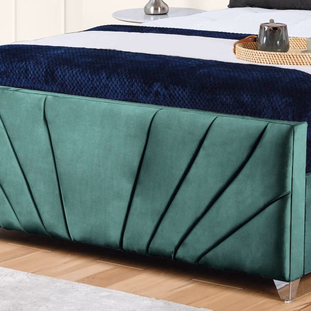 UK Bed Furniture Sunrise Slatted Base Upholstered Velvet Bed in Green, Super King, W/D/H: 200 x 200 cm – 3