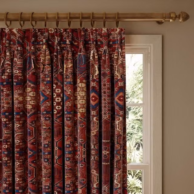 House of Hackney Opaque Plain Velvet Fabric Panel Curtain in Brown and Red
