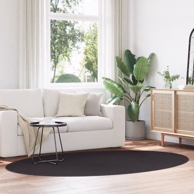 Berkfield Home HUARTE Black Oval Modern Polyester Rug, W: 160 cm, L: 230 cm