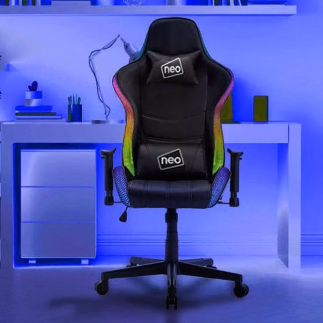 Neo LED Racing Gaming Computer Chair in White with Synthetic Leather and 360 Degree Swivel