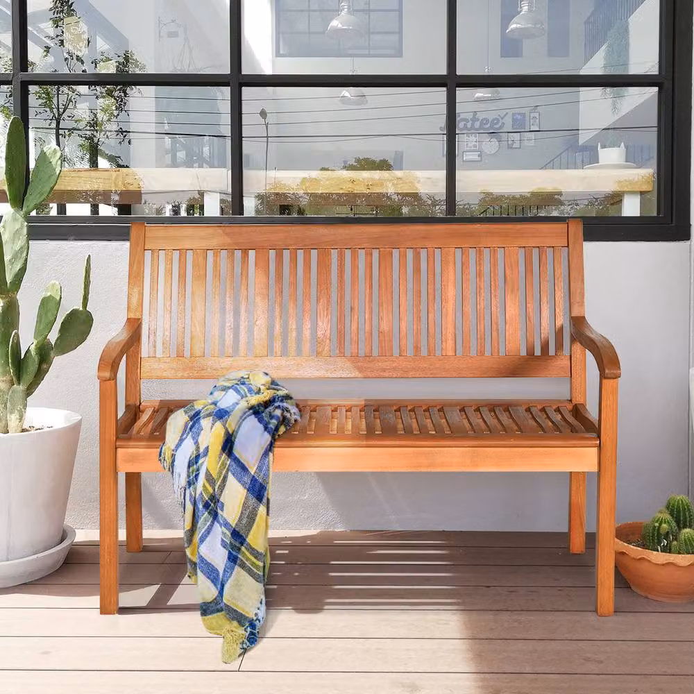 Costway Eucalyptus Wood Dining Bench in Pale Orange – 5