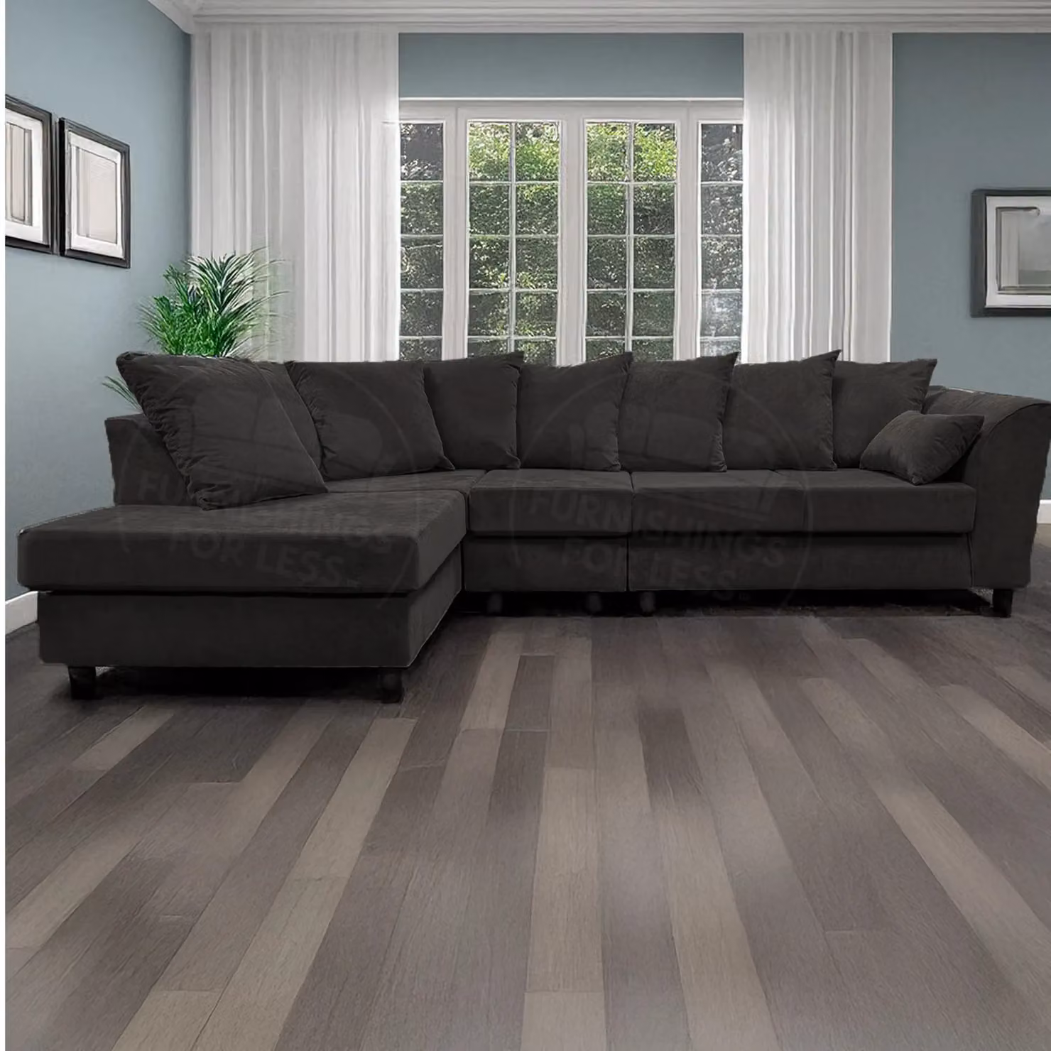 Furnishings For Less UK Casper Chenille Large 5 Seater L Shaped Corner Sofa, Left Hand Facing, Black – 6