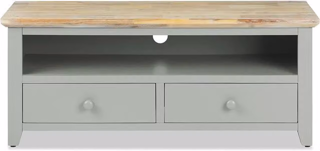 Florence Acacia Wood TV Unit with 2 Drawers in Sage Green, W: 120 cm, D: 45 cm, H: 50 cm