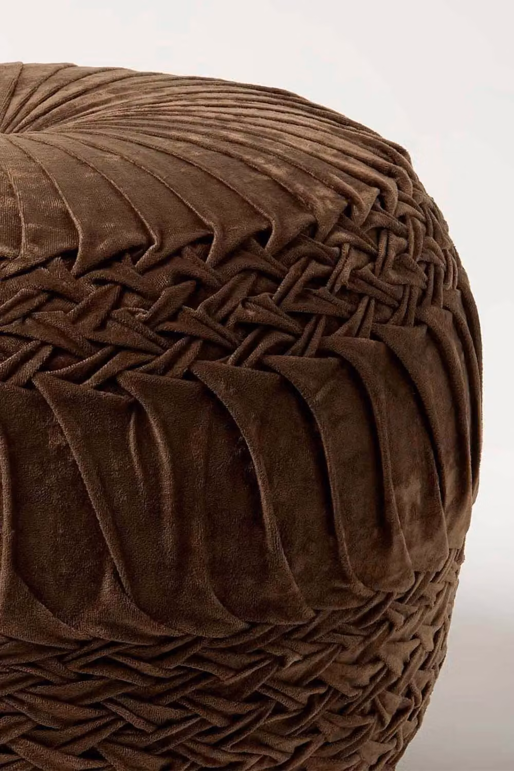 Homescapes Sofia Pleated Velvet Pouffe in Brown – 4