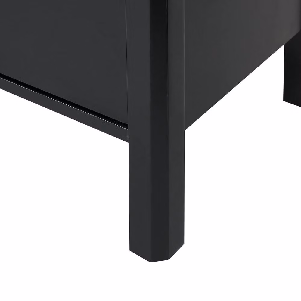 Wyld and Coco 3-Door Retro Sideboard in Black MDF with Pine Legs and Gold Knobs – 5
