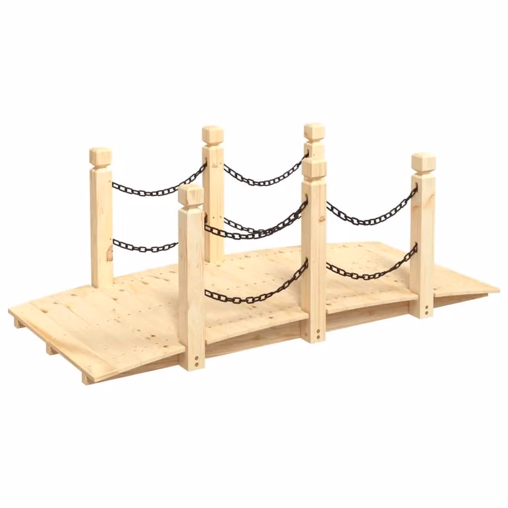 Berkfield Home Garden Bridge with Chain Railings in Brown Solid Spruce Wood, W/D/H: 150 x 67 x 56 cm – 2