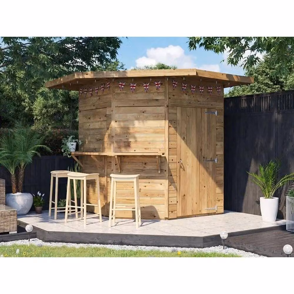 Dunster House Hangover Corner Garden Bar Shed, Brown, W: 240 cm, D: 240 cm, H: 240 cm – 2