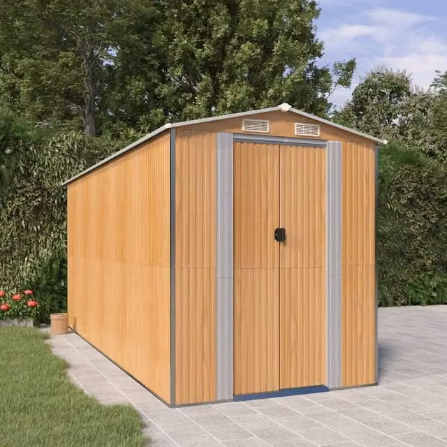 Berkfield Home Garden Shed in Light Brown, Galvanised Steel, W/D/H: 440 x 192 x 223 cm
