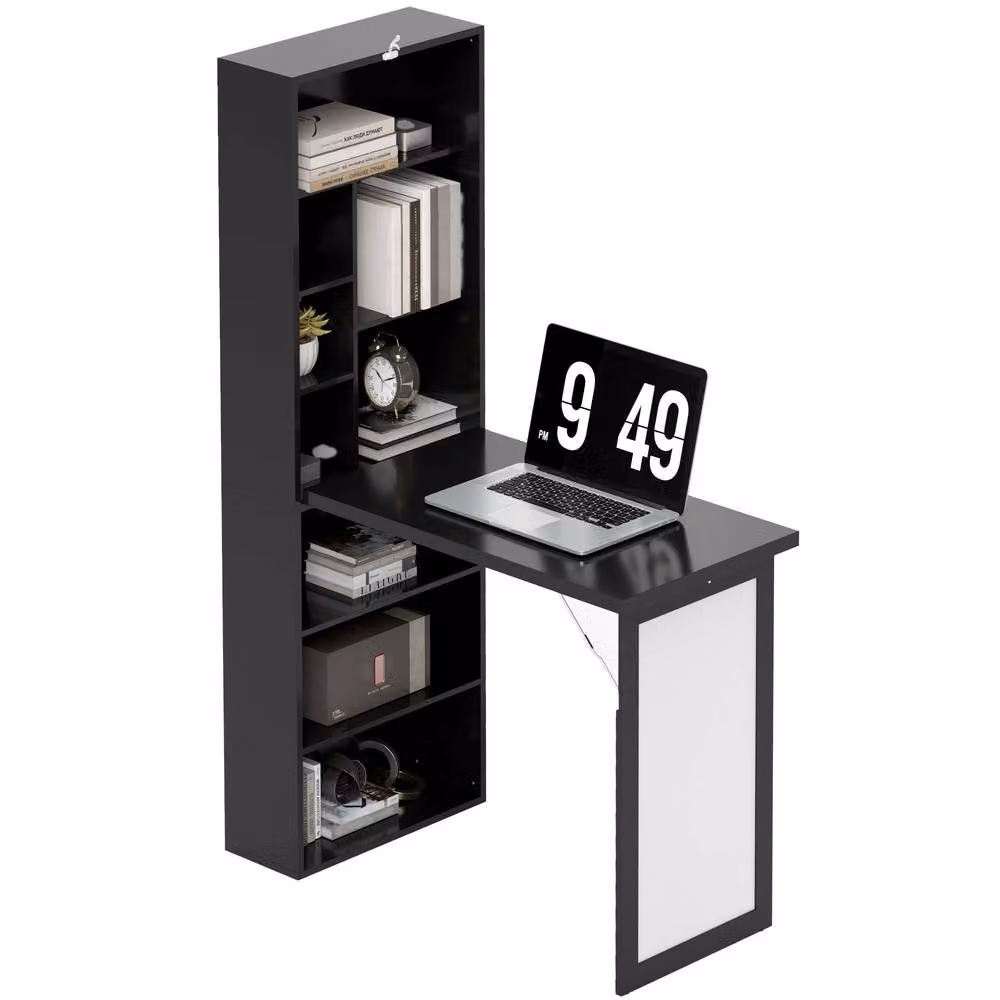 STILVORA Black Modern Folding Writing Desk with Enclosed Cabinet Storage – 4