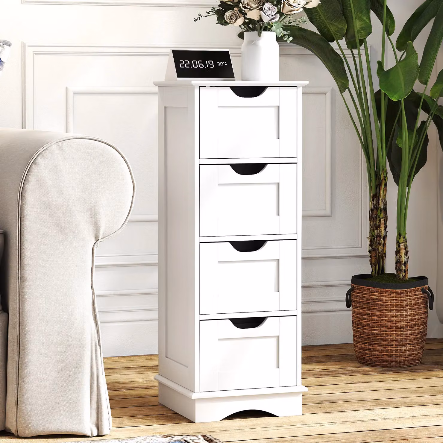 Gymax Freestanding 4-Drawer Narrow Bathroom Floor Storage Cabinet in White – 3