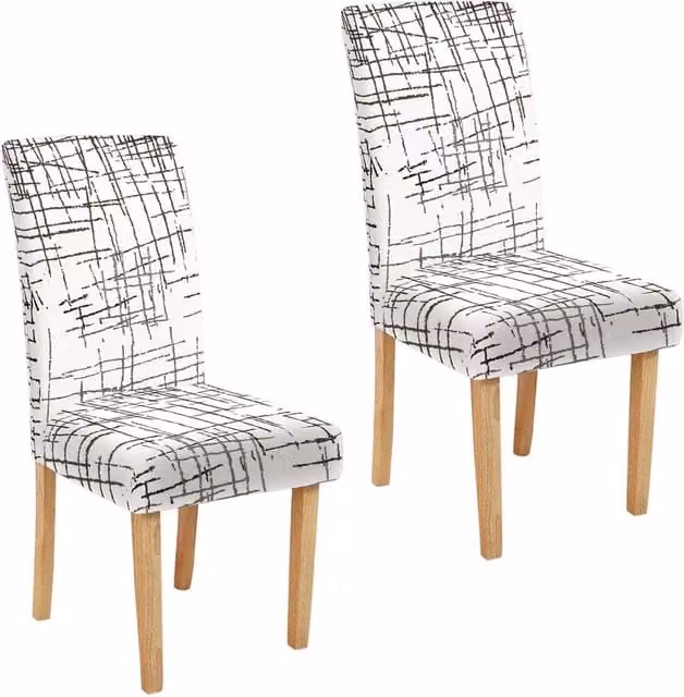 Roseley Dining Chair Stretch Covers in Blue and White Graphic Pattern, Pack of 2