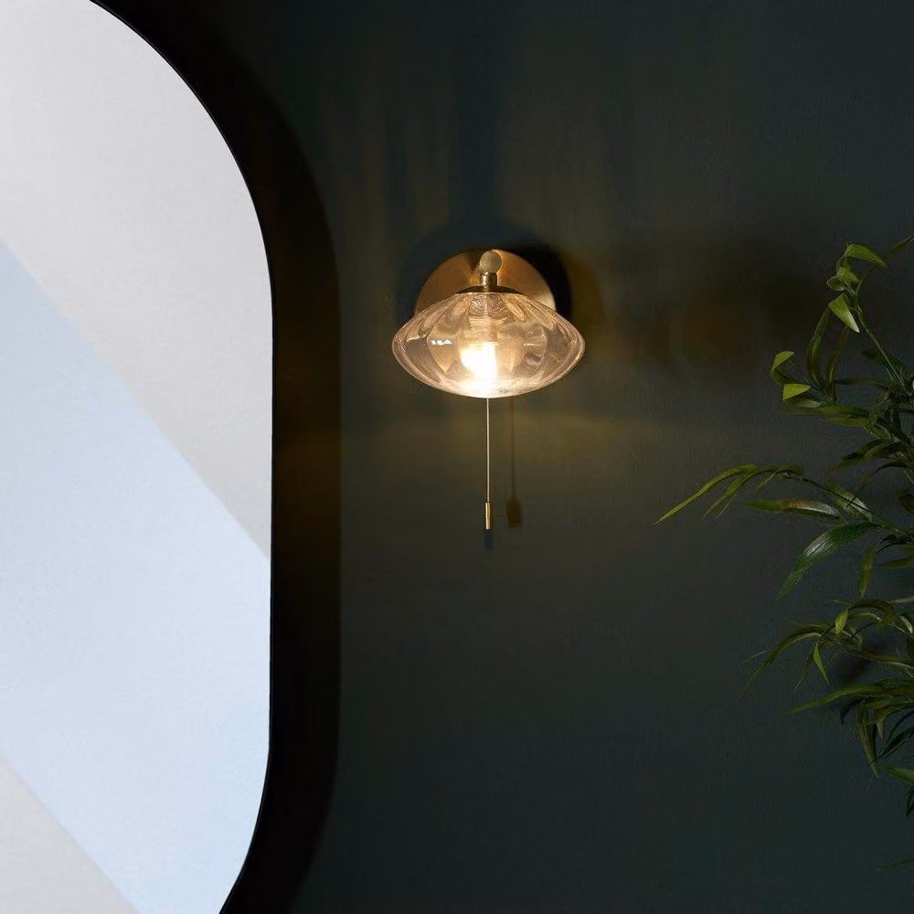 Netlighting ORISTANO Contemporary Yellow Glass Bathroom Wall Lamp with Gold/Brass Metal Finish – 3