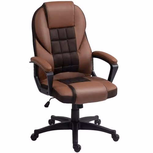 HOMCOM Executive Office Chair in Brown Synthetic Leather with High Back, Armrests and Headrest, Swivel W/D/H: 65 x 69 x 120 cm – 1