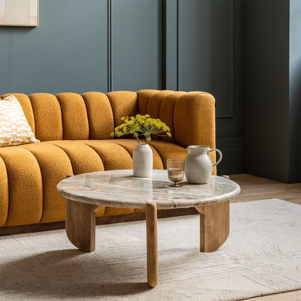 Atkin & Thyme Trento Marble Coffee Table in Brown and Multicolour, W/D/H: 84 x 84 x 36 cm